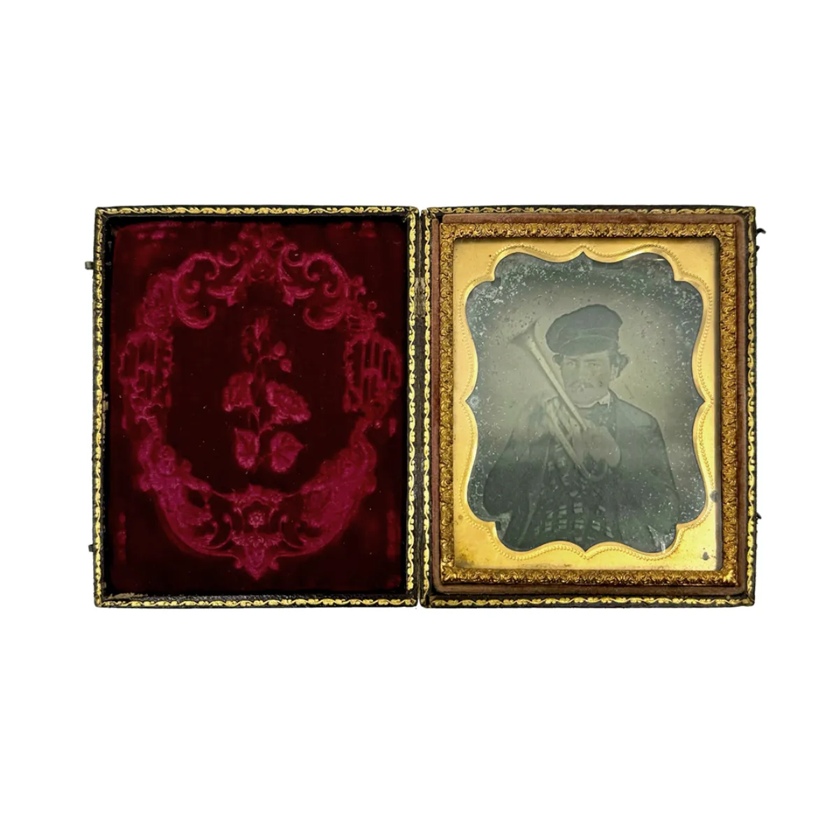 Rare Cased 6th Plate Ambrotype Musician Playing an Instrument