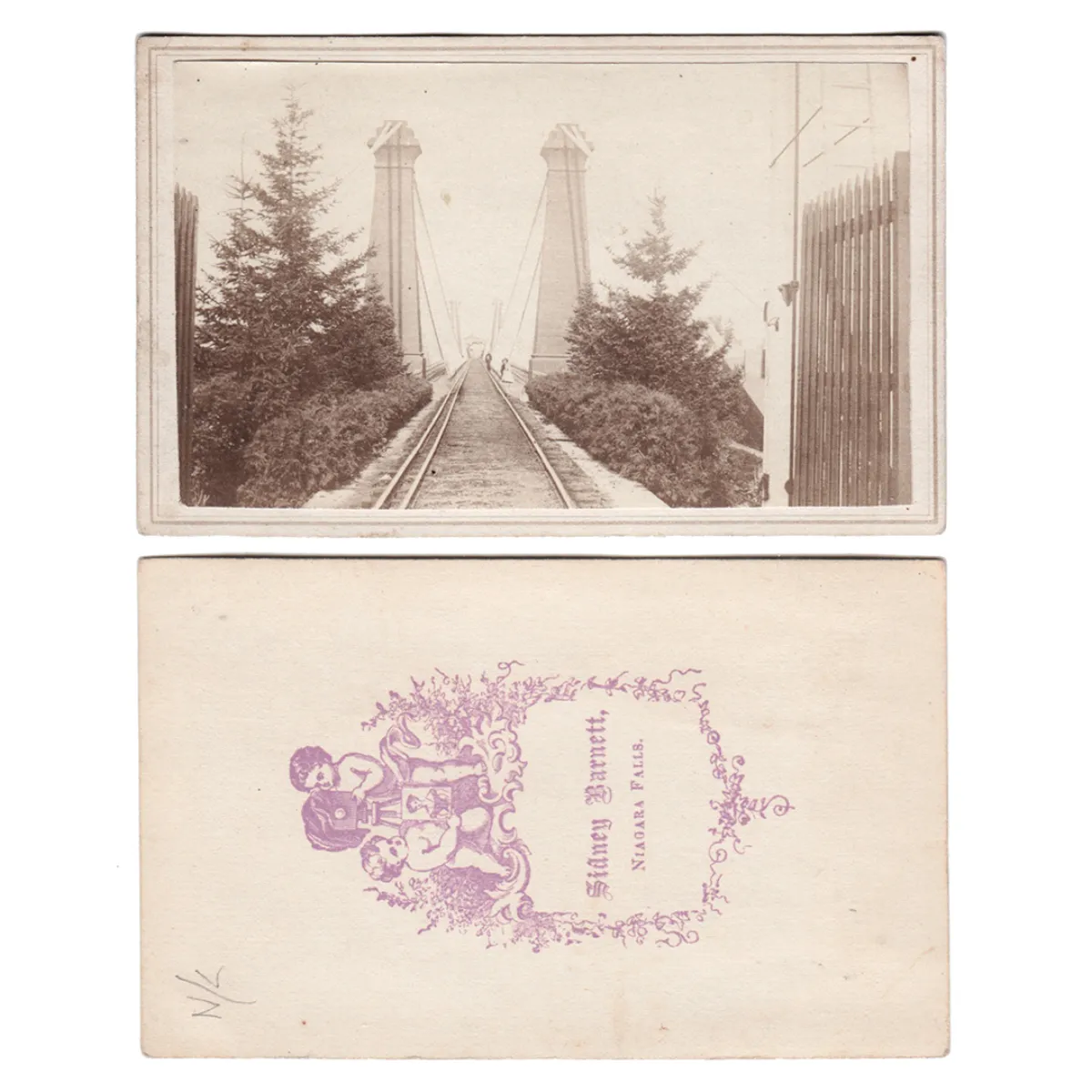 1860s CDV Photograph Rare View Niagara Falls Suspension Bridge by Barnett