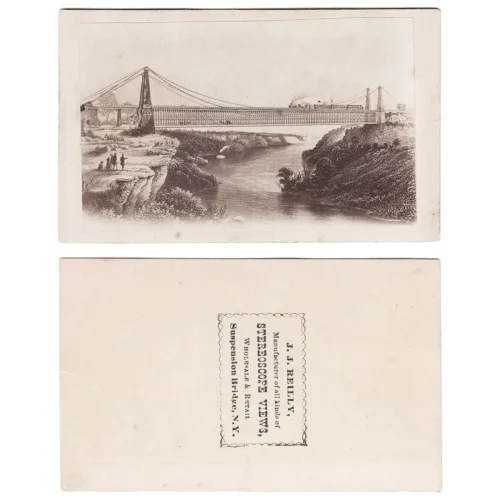 APH0281 1860s CDV Photograph Steel Engraving Suspension Bridge Niagara Falls