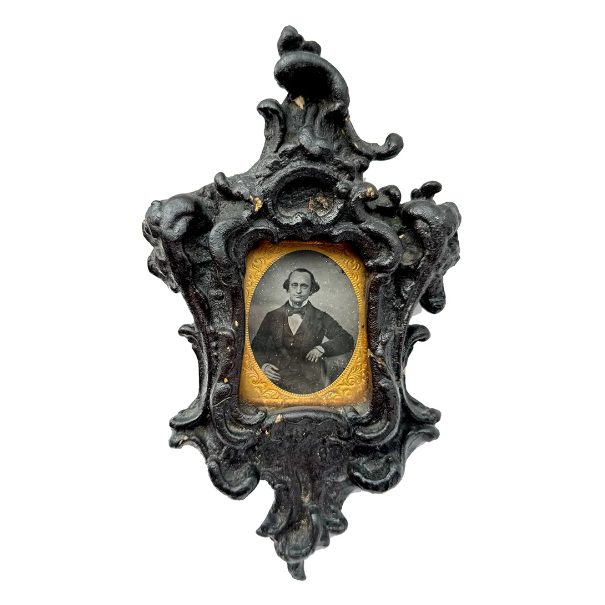 1860s Wood and Thermoplastic Primitive Moulded Framed Ambrotype Photograph