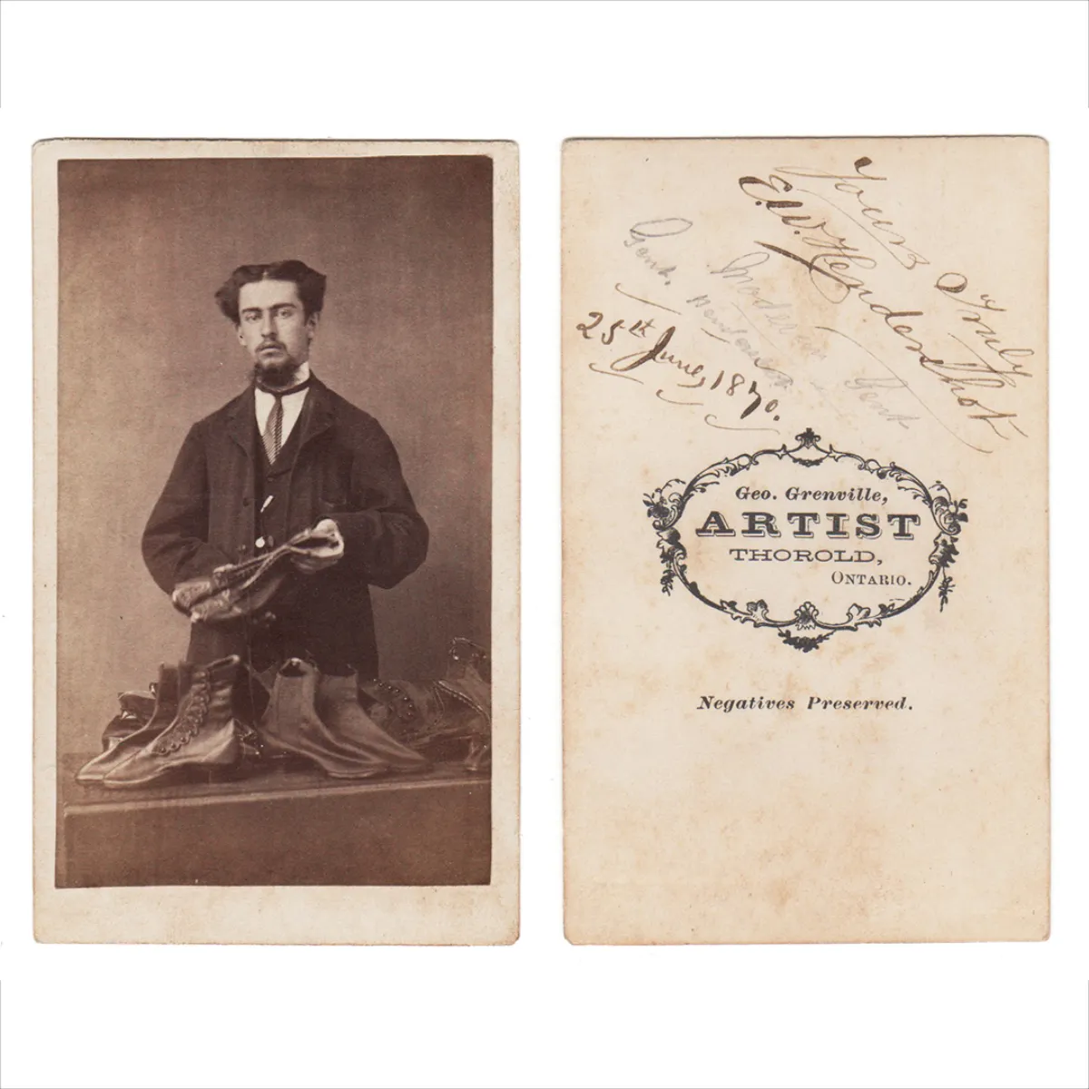 Identified Occupational Advertising CDV Photograph Shoemaker Thorold Ontario