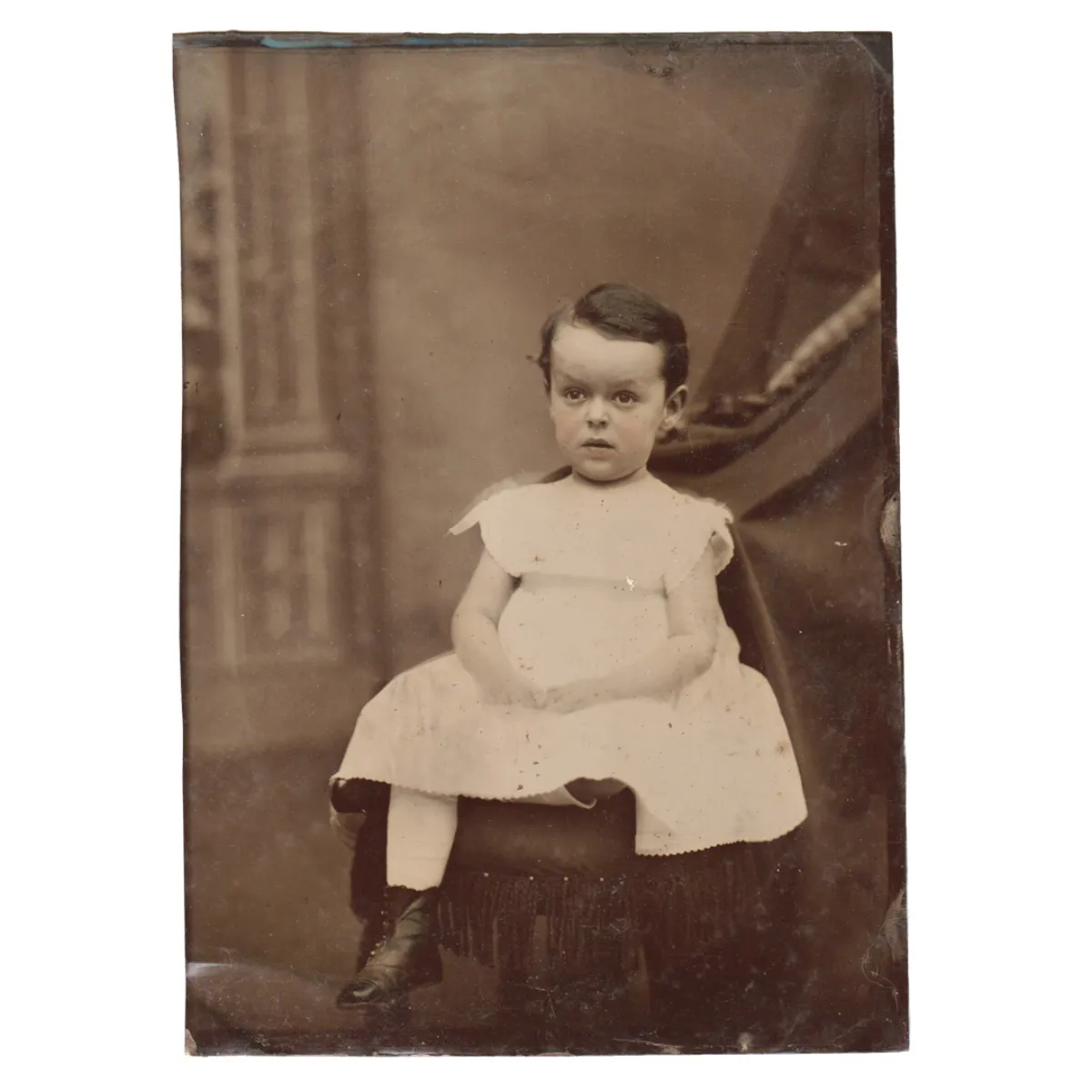 Mid 19th Century Large Tintype Little Girl Expressive Portrait
