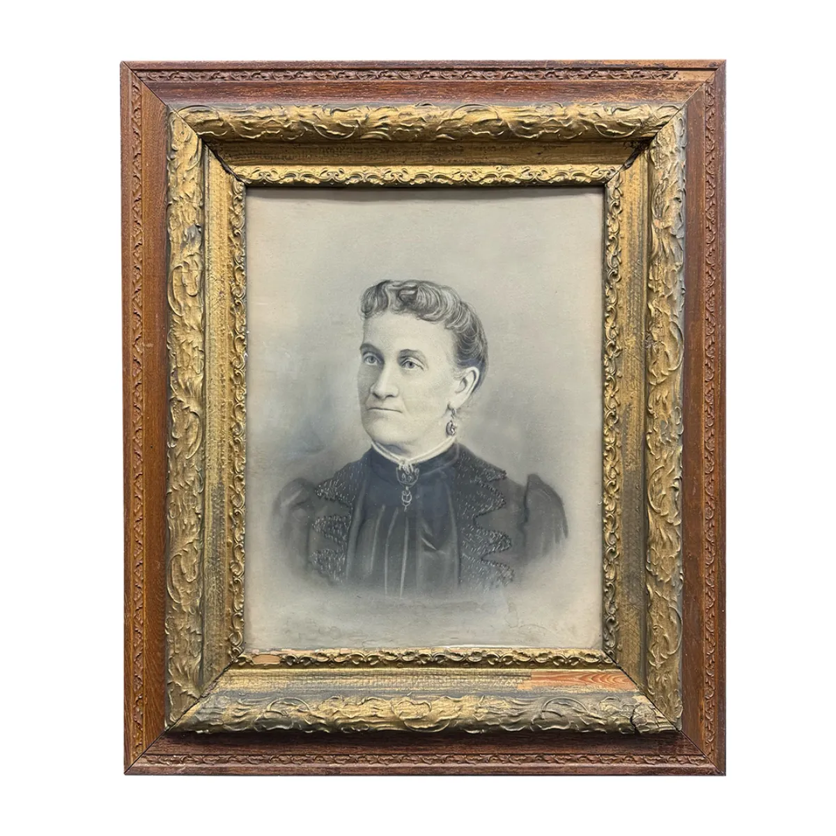 Large Charcoal Illustrated Photographic Portrait of a Woman