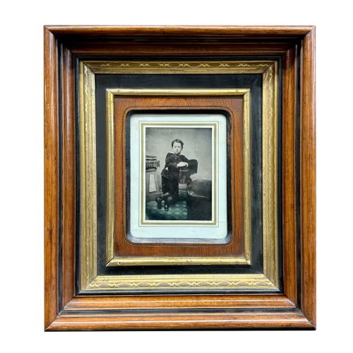 1860s Tintype Portrait of a Dapper Young Boy in Original Wood Frame