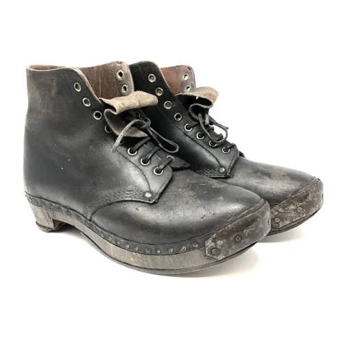 Antique Men’s Wooden Lace Up Clogs with Clog Irons