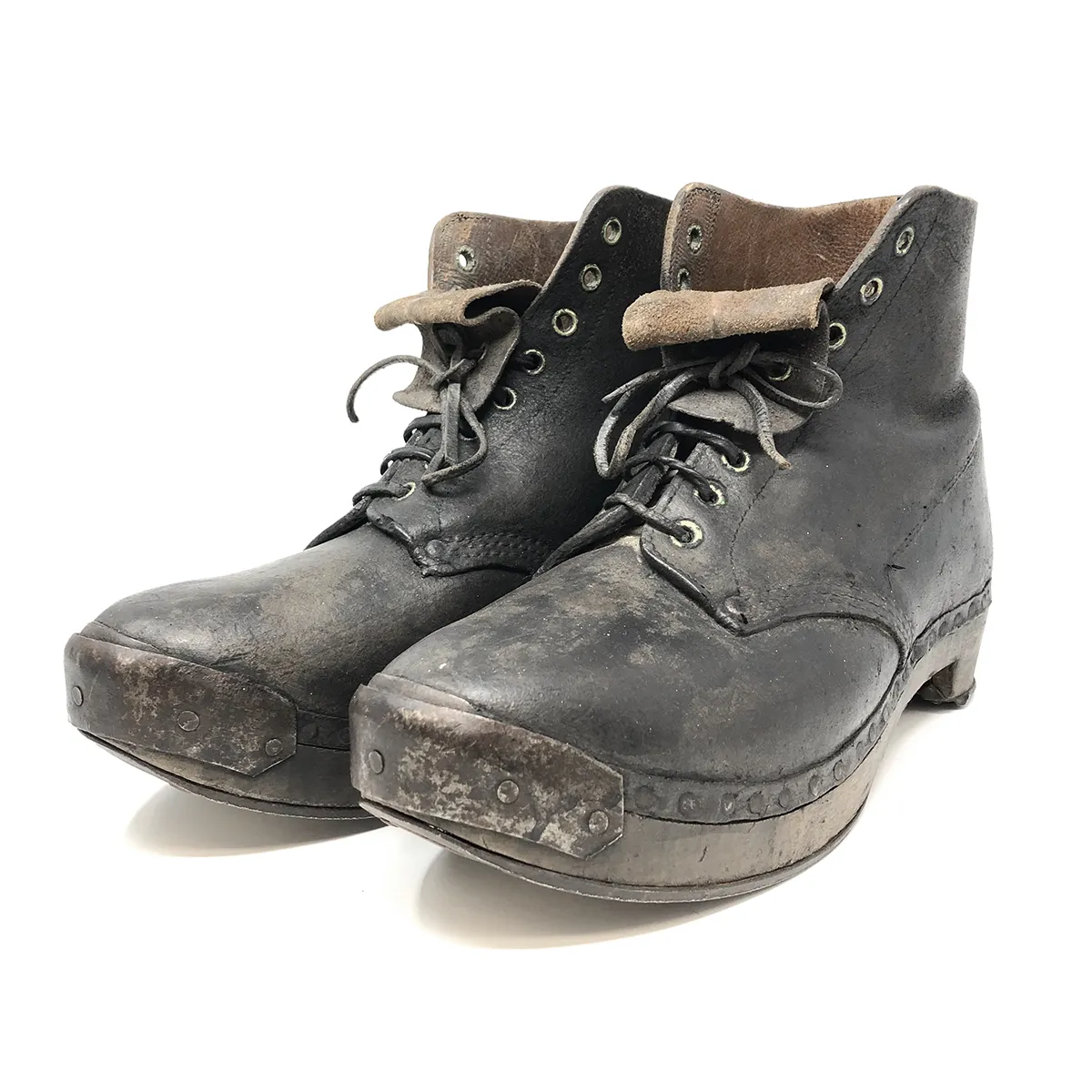 Antique Men’s Wooden Lace Up Clogs with Clog Irons