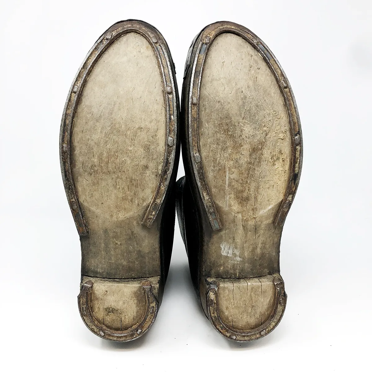 Antique Men’s Wooden Lace Up Clogs with Clog Irons