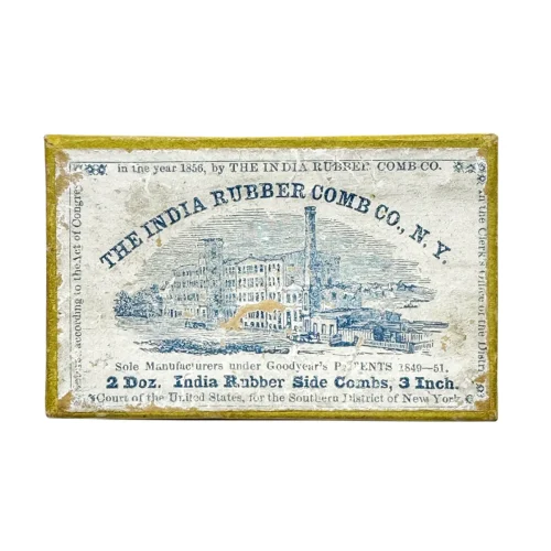 Rare Mid 19th Century Graphic Paper Box The India Rubber Comb Co., N.Y.