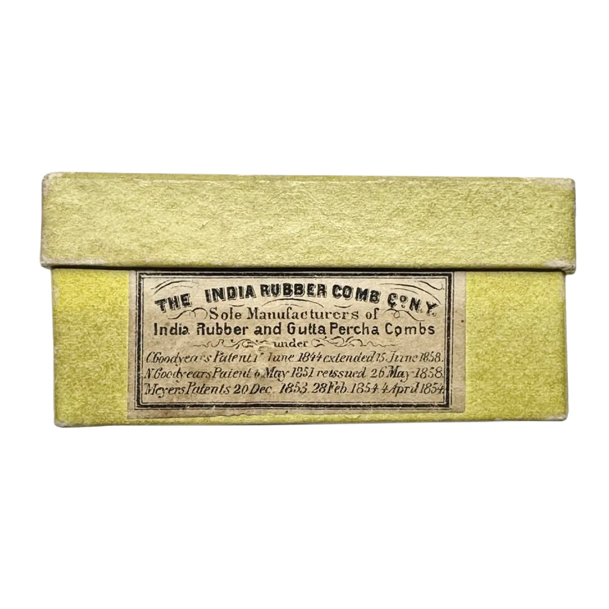 Rare Mid 19th Century Graphic Paper Box The India Rubber Comb Co., N.Y.