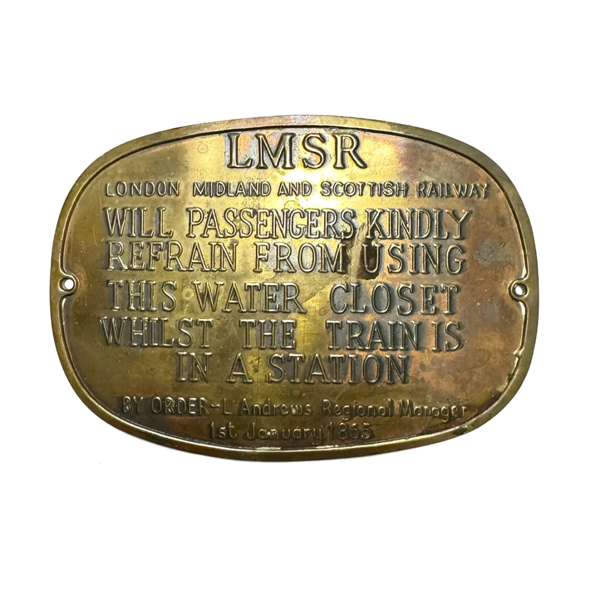 1860s Brass Lavatory Plaque London, Midland and Scottish Railway