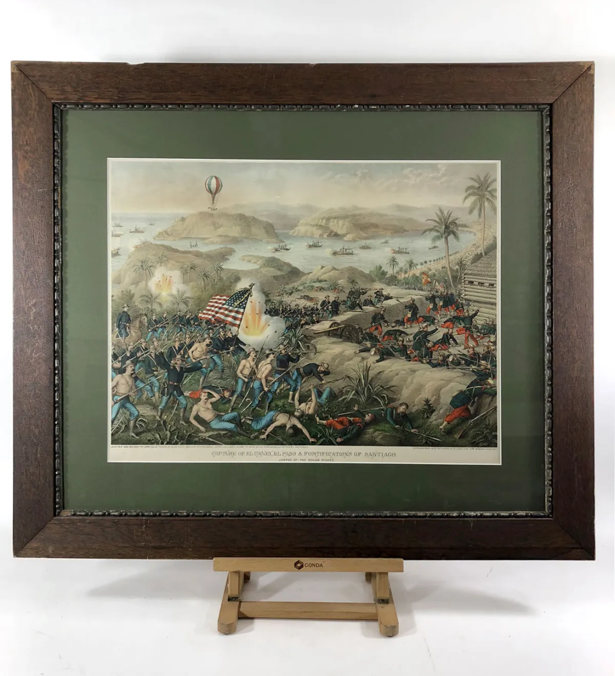 Original Kurz & Allison Chromolithograph Titled: Capture of El Caney, El Paso & Fortifications of Santiago CHARGE OF THE ROUGH RIDERS