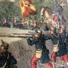 Original Kurz & Allison Chromolithograph Titled: Capture of El Caney, El Paso & Fortifications of Santiago CHARGE OF THE ROUGH RIDERS