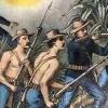 Original Kurz & Allison Chromolithograph Titled: Capture of El Caney, El Paso & Fortifications of Santiago CHARGE OF THE ROUGH RIDERS