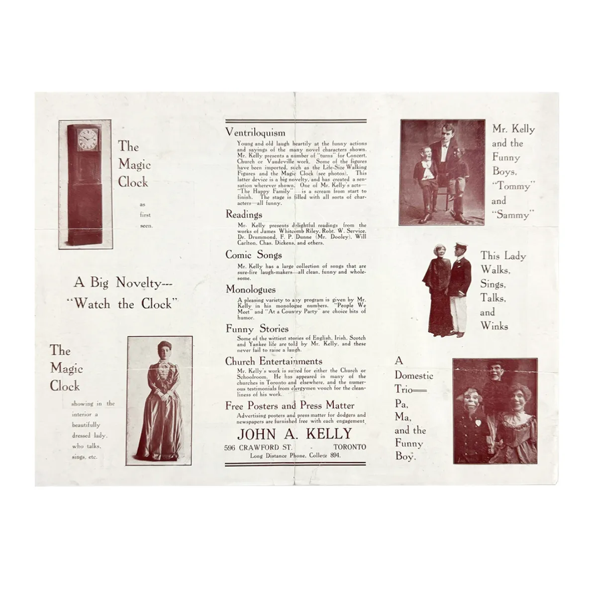 John A. Kelly Ventriloquist, Comedian, Entertainer Playbill Promotional Pamphlet