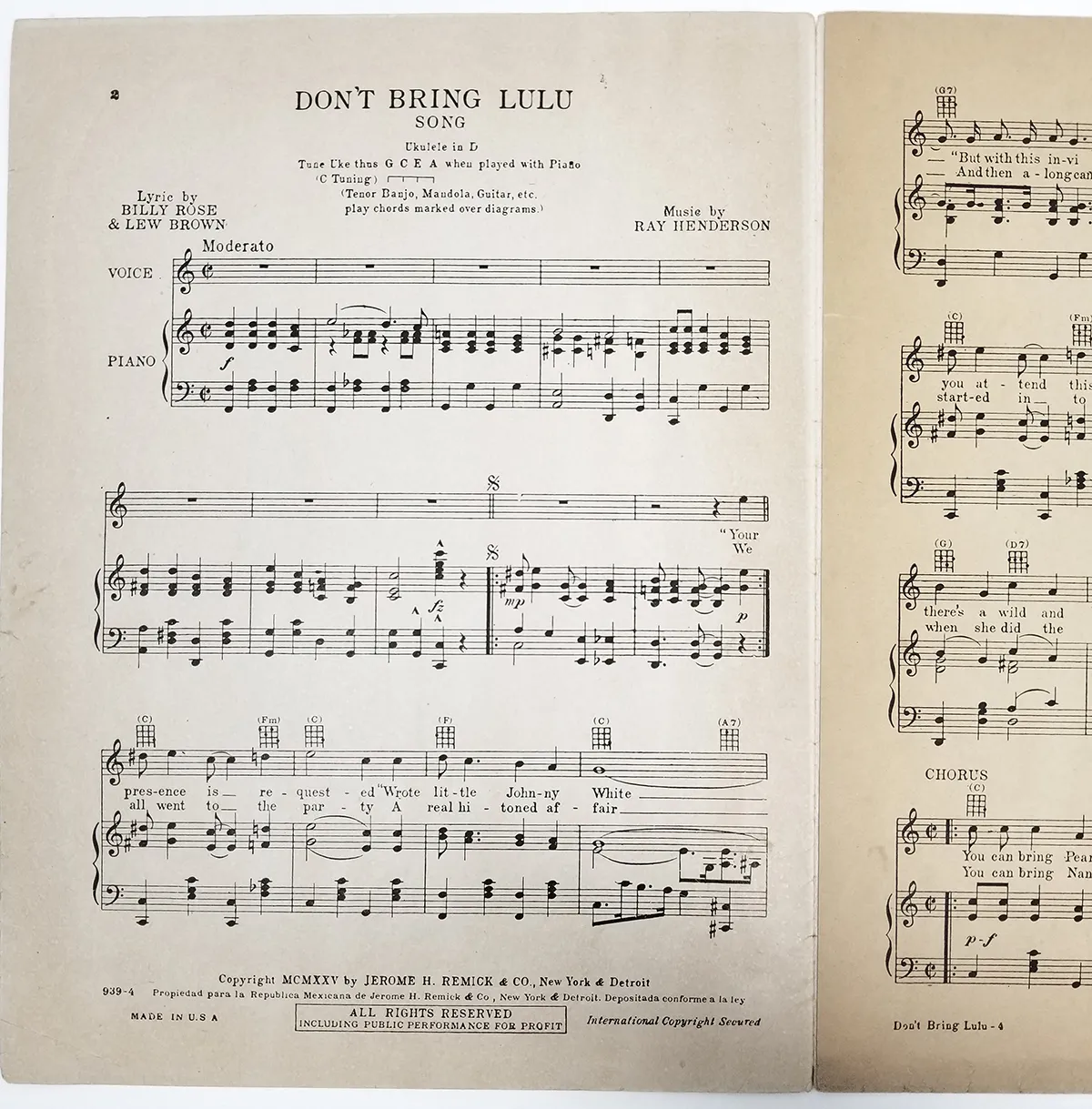 Don't Bring Lulu Piano Music Song Sheet