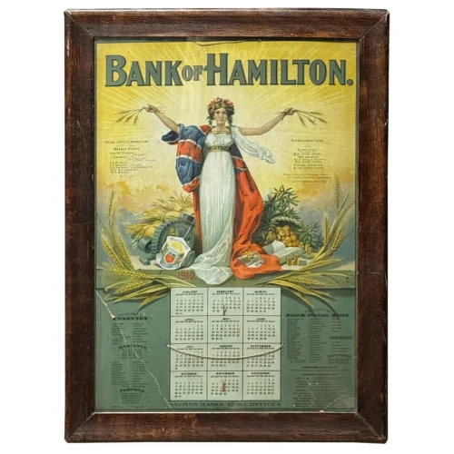 Rare Bank of Hamilton Framed Calendar Top 1910
