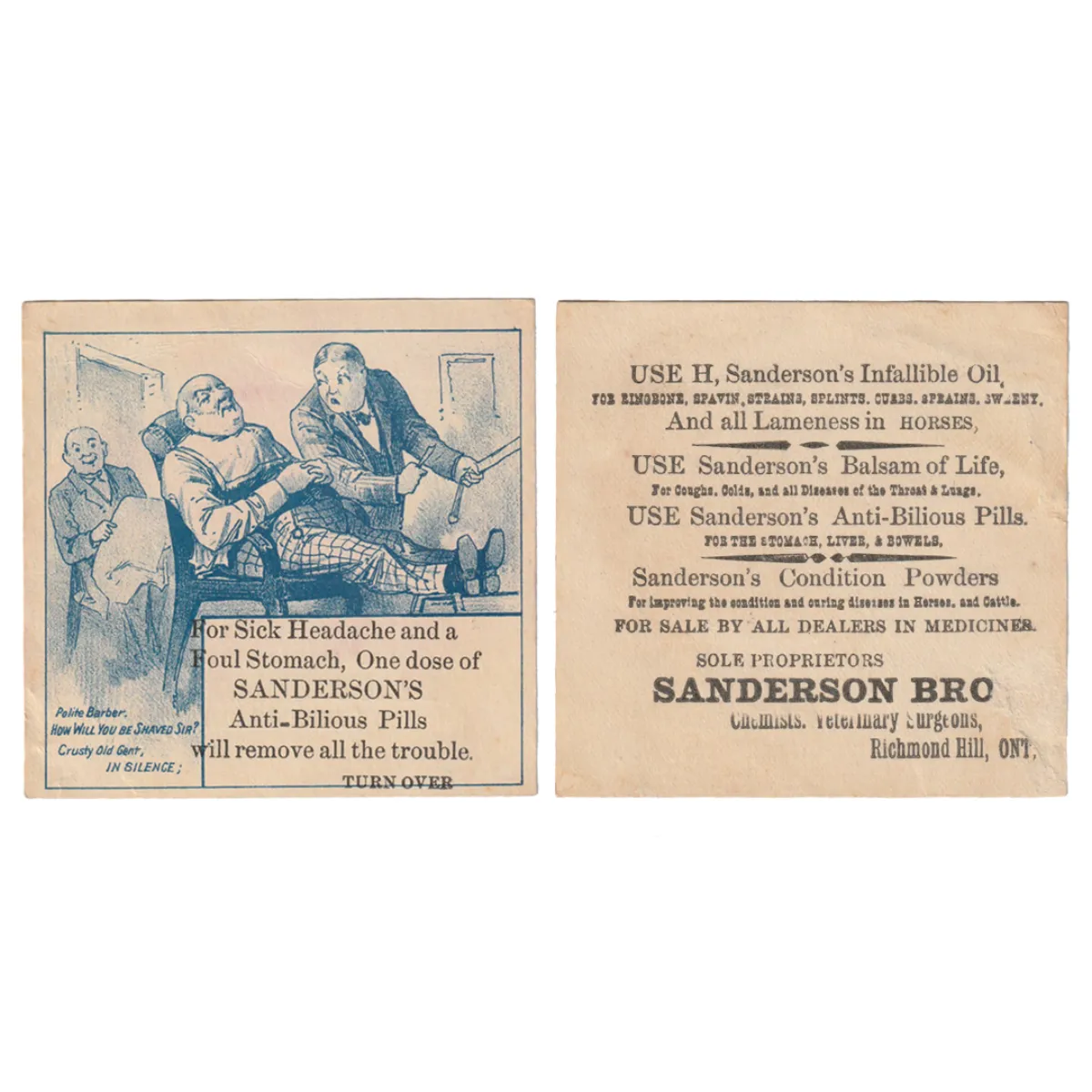 EPH0271 Sanderson’s Anti-Billious Pills 19th Century Medicine Trade Card Richmond Hill, ON