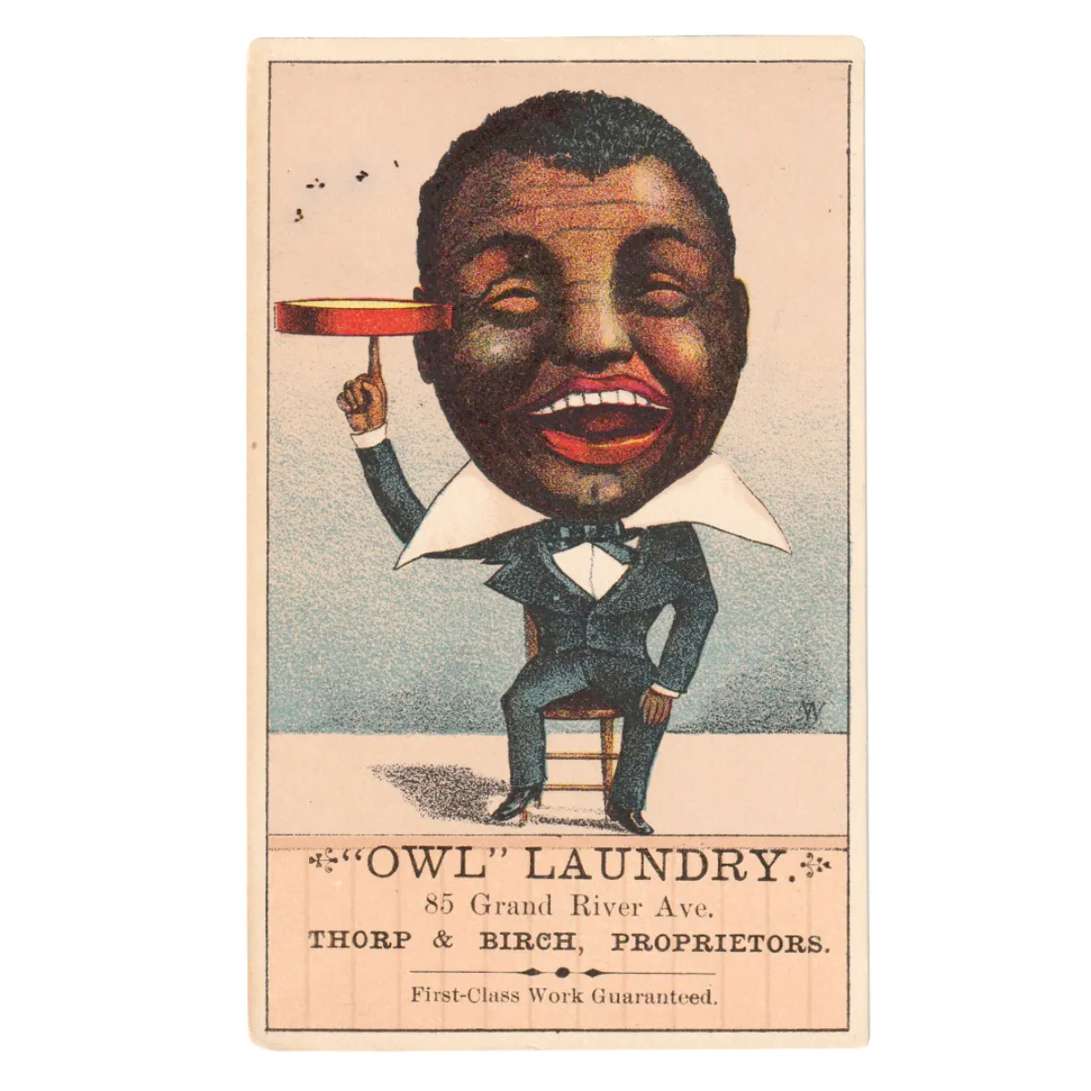 Black Americana Merchant Trade Card Advertising Owl Laundry