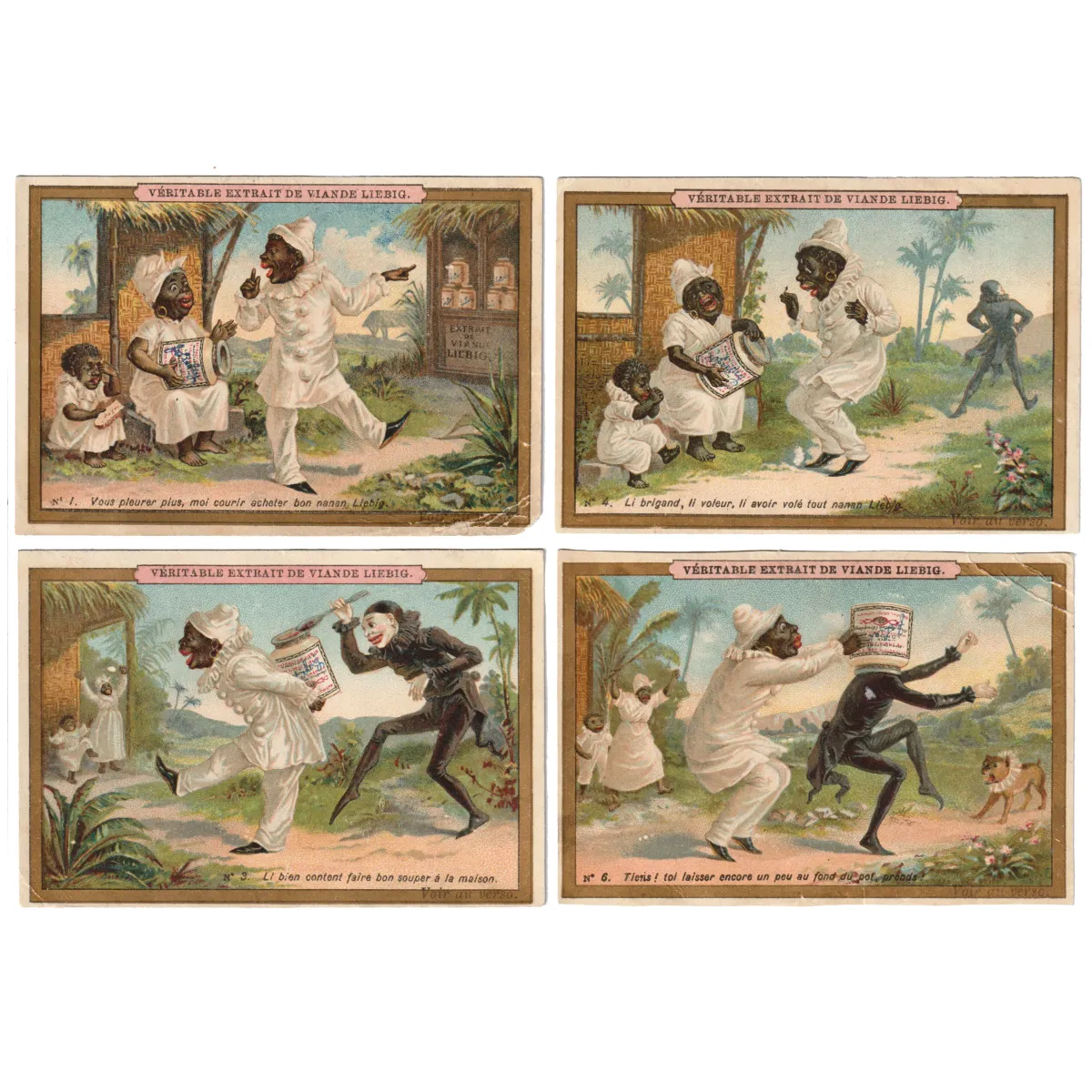 EPH0361 A Series of Four Antique French Black Character Trade Cards