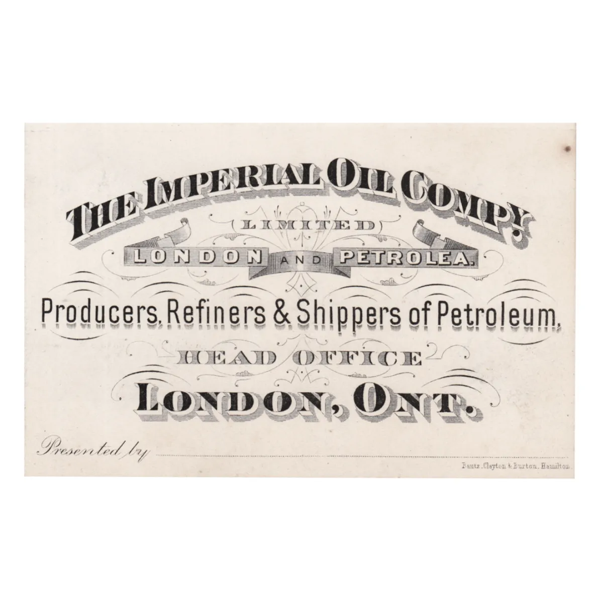 EPH0471 19th Century Imperial Oil Co. London Ontario Merchant Business Card