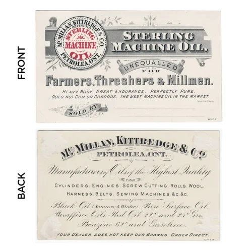 19th Century Sterling Machine Oil Petrolea Ontario Merchant Advertising Trade Card