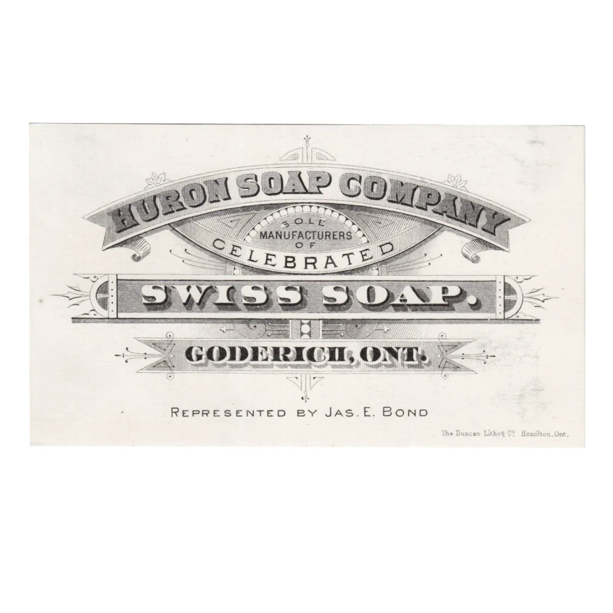 EPH0491 19th Century Huron Soap Company Merchant Advertising Business Card Goderich Ontario
