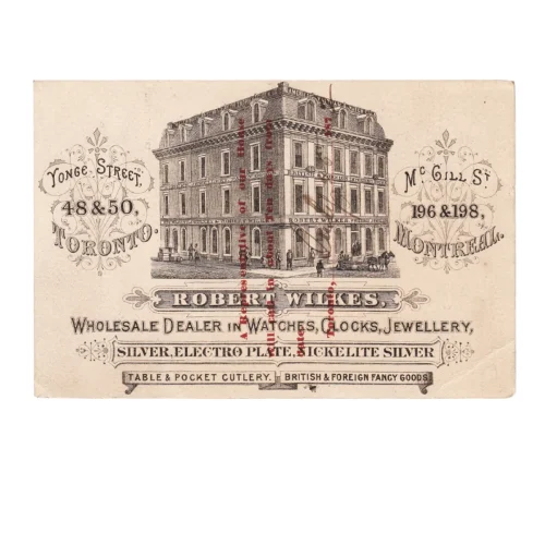 19th Century Robert Wilkes Merchant Advertising Trade Card Toronto & Montreal