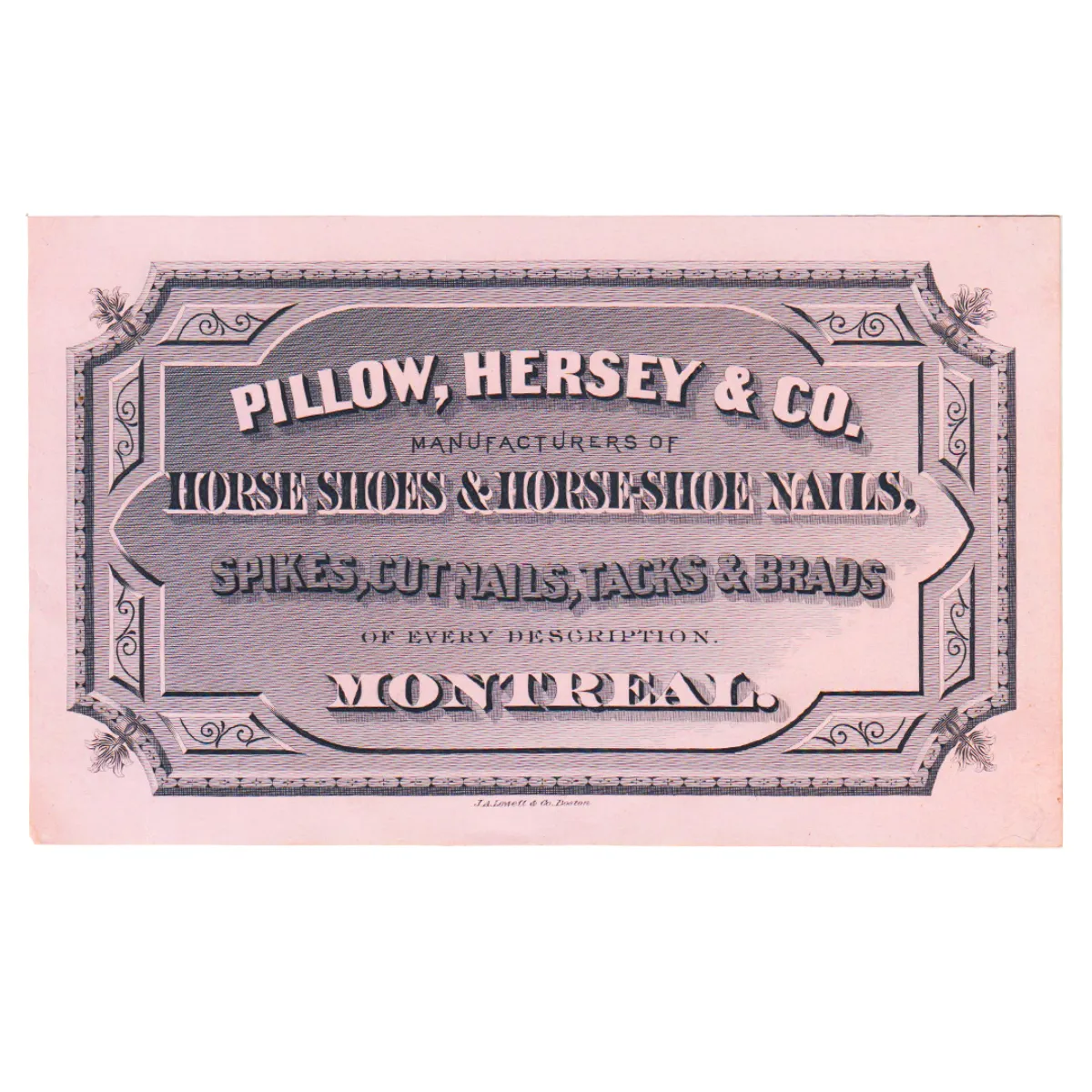 19th Century Pillow Hersey & Co. Merchant Advertising Trade Card Montreal