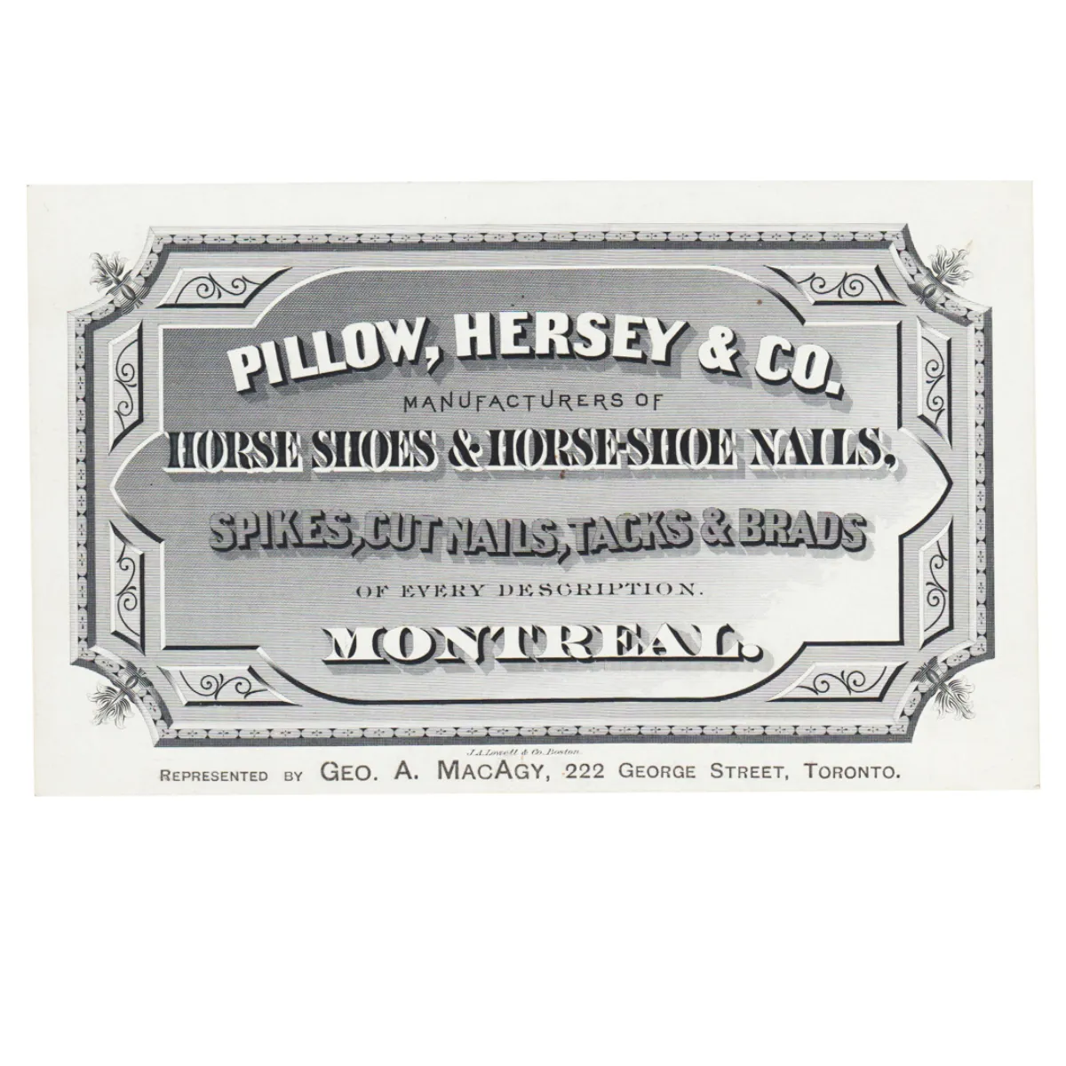 19th Century Pillow Hersey & Co. Merchant Advertising Trade Card Montreal