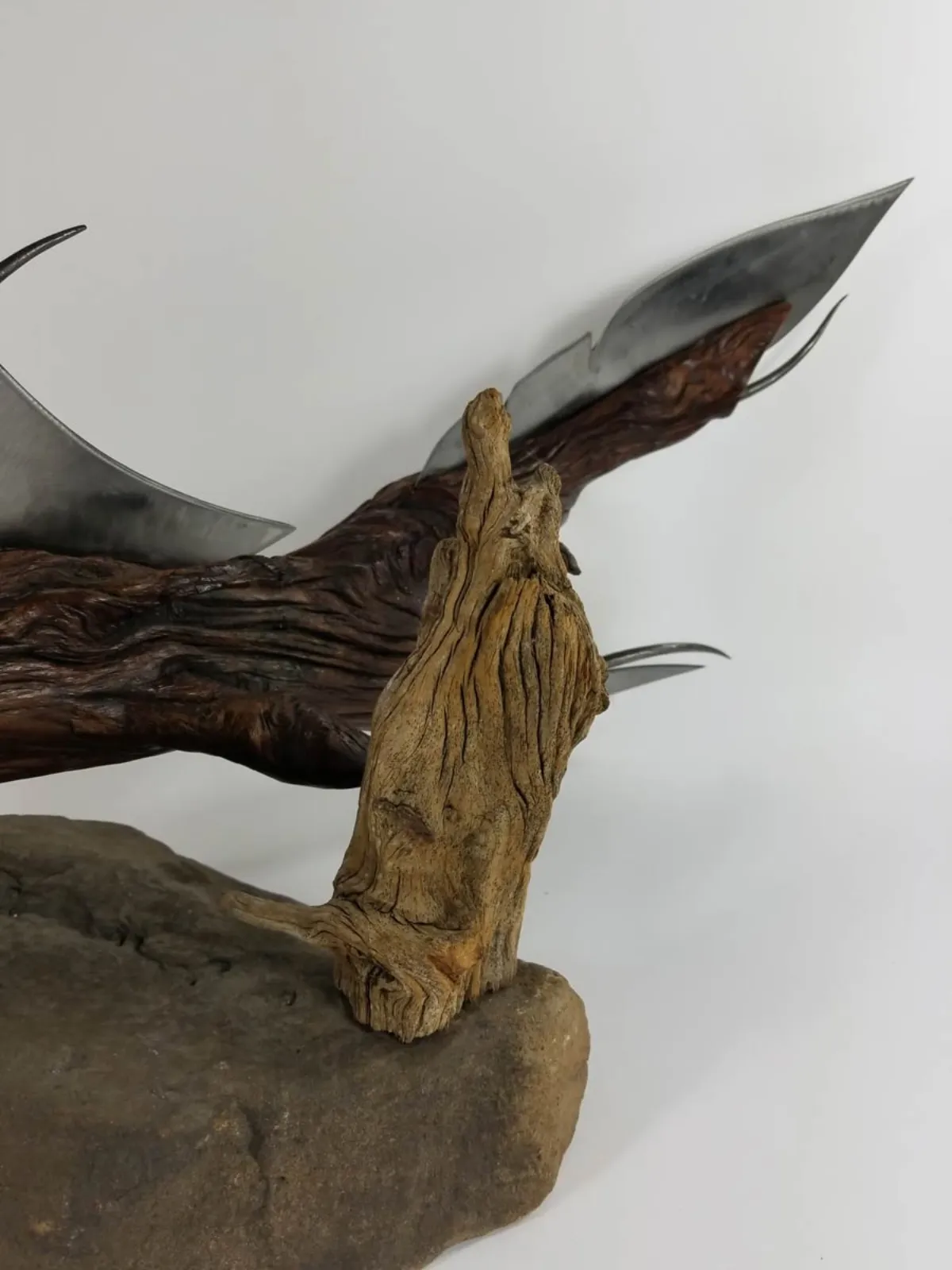 Original metal and wood sculpture monster fish