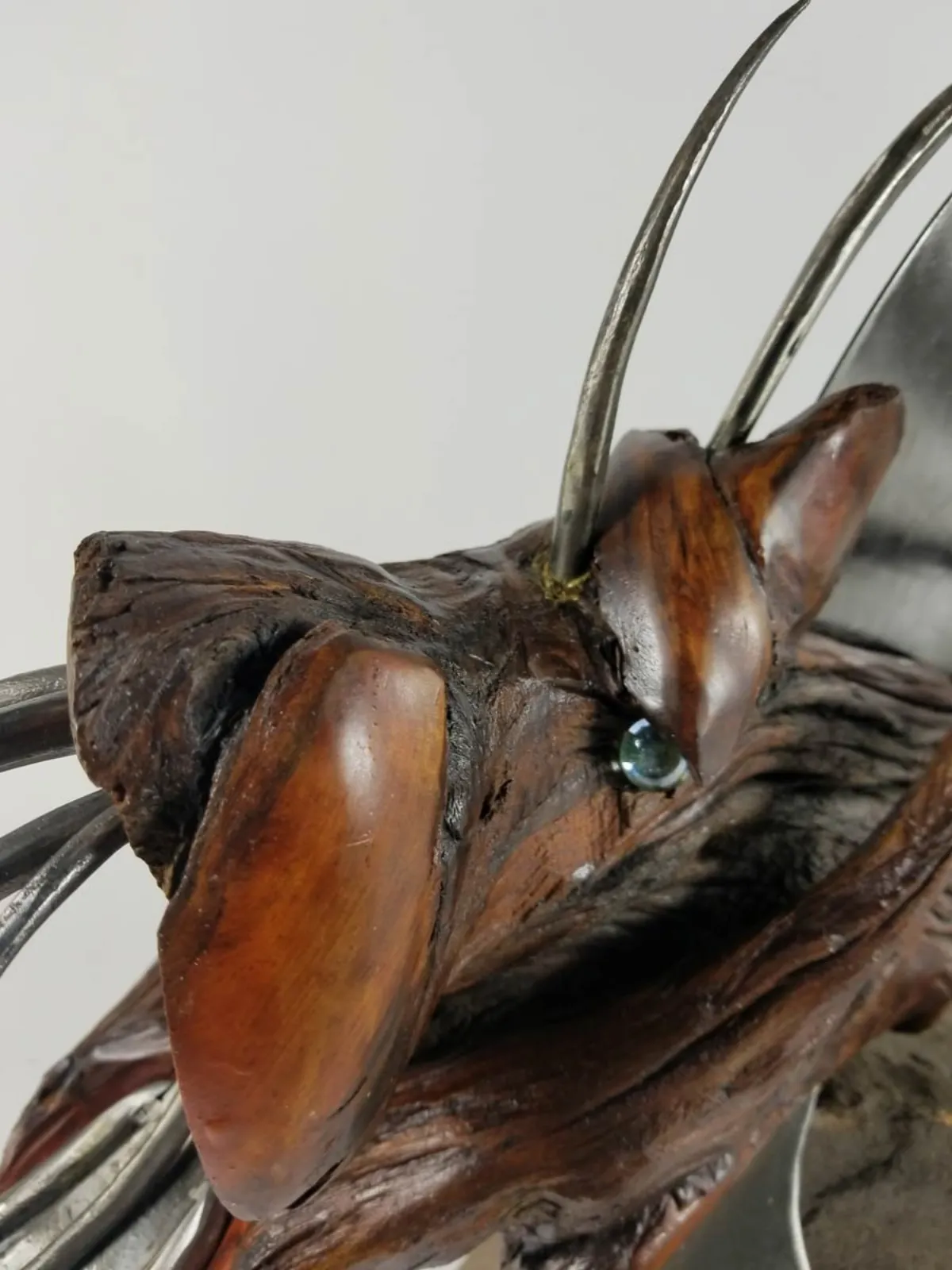 Original metal and wood sculpture monster fish
