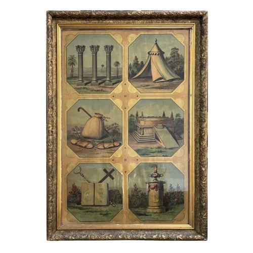 FA0581 Large Masonic Illustration Print Ornately Framed Victorian Era