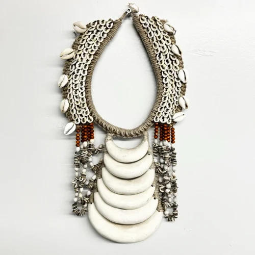 IP1361 Gorgeous Asmat Tribal Necklace Coral Shell and Seeds