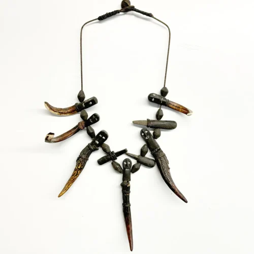 IP1381 Boar Tusk, Antler and Carved Figural Necklace