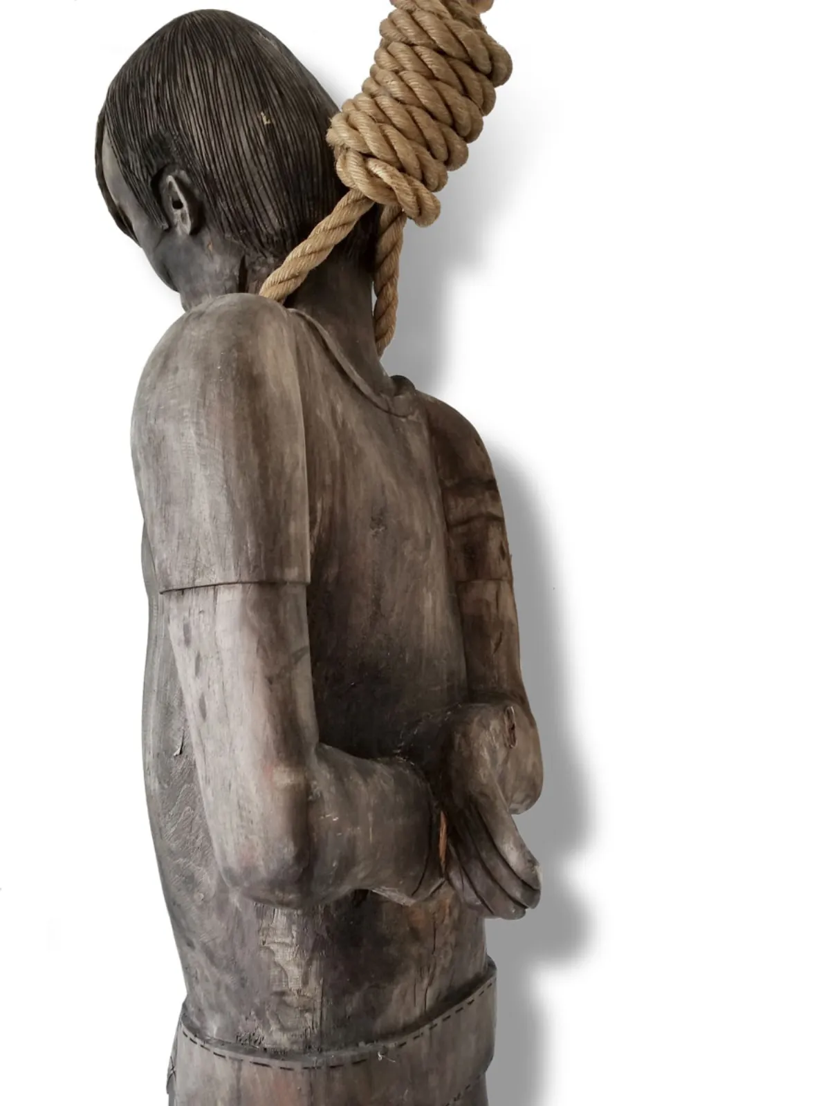 MA021-Hang-Man-Upper-Side-Angle-Close Carved wooden figure – the hanging sheriff