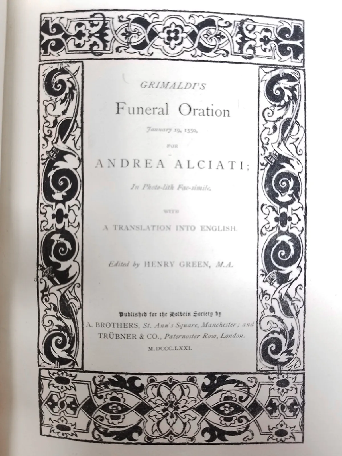 MA076-B Grimaldi's Funeral Oration