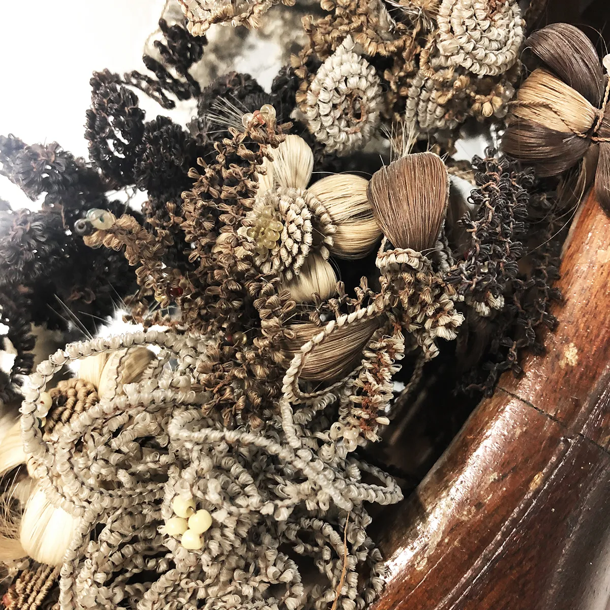 Outstanding Victorian Memento Mori Human Hair Wreath