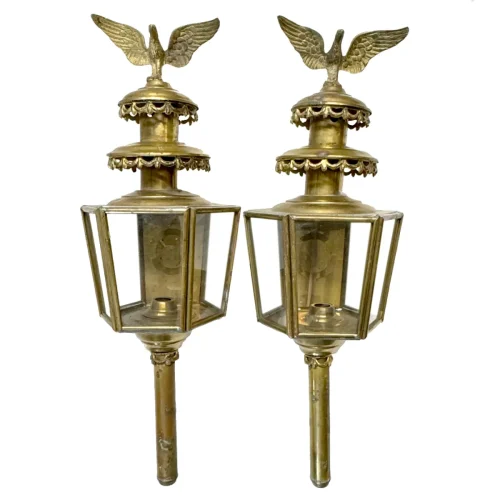 Stunning Pair Victorian Brass Funeral Carriage Lanterns