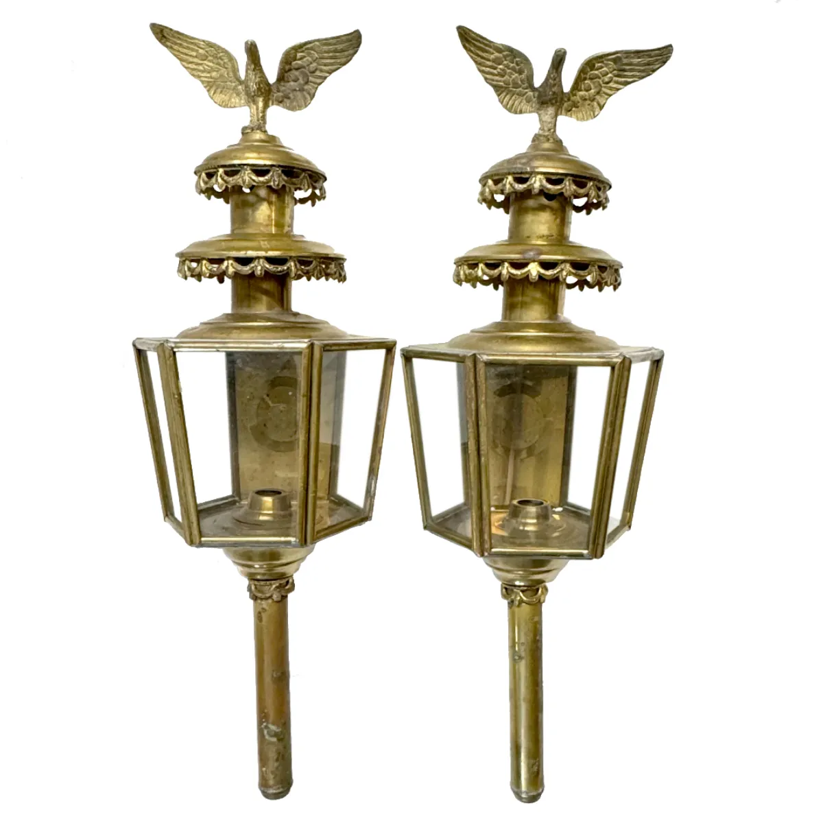 Stunning Pair Victorian Brass Funeral Carriage Lanterns