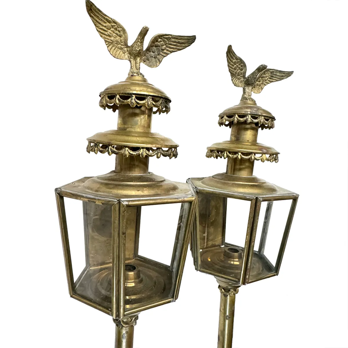 Stunning Pair Victorian Brass Funeral Carriage Lanterns
