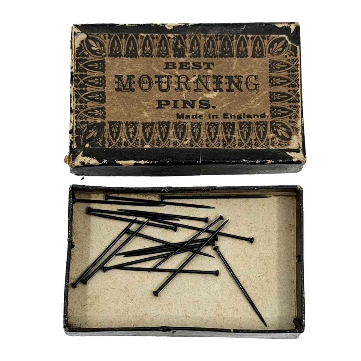 19th Century Victorian Box of BEST MOURNING PINS