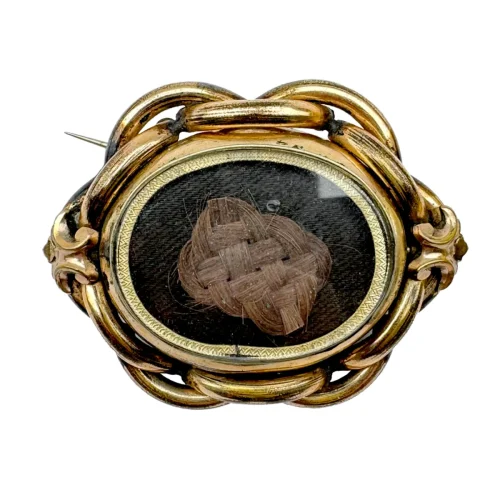 19th Century Reversible Mourning Brooch Victorian Hair Art