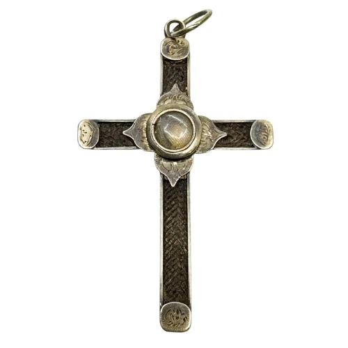 Incredible Memento Mori Victorian Memorial Hair Cross Pendant