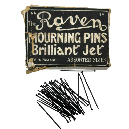 19th Century Box The Raven Mourning Pins Brilliant Jet