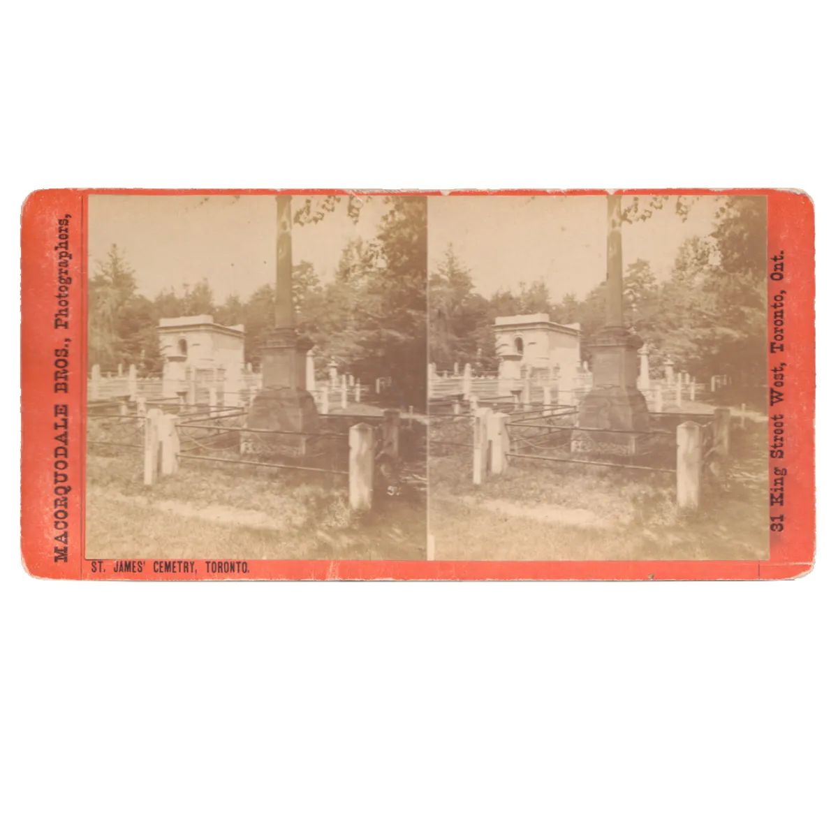1873 Macorquodale Bros. Stereoview Photograph St. James Cemetery Toronto