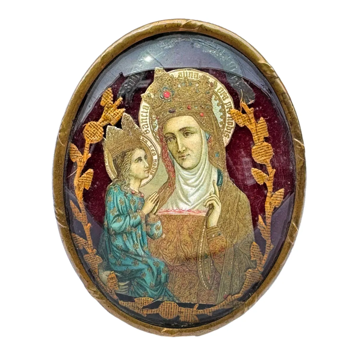 19th Century French Immaculate Virgin and Child Oval Ex Voto