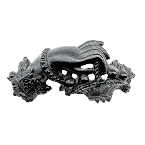Vulcanite Hand Holding Basket Mourning Brooch