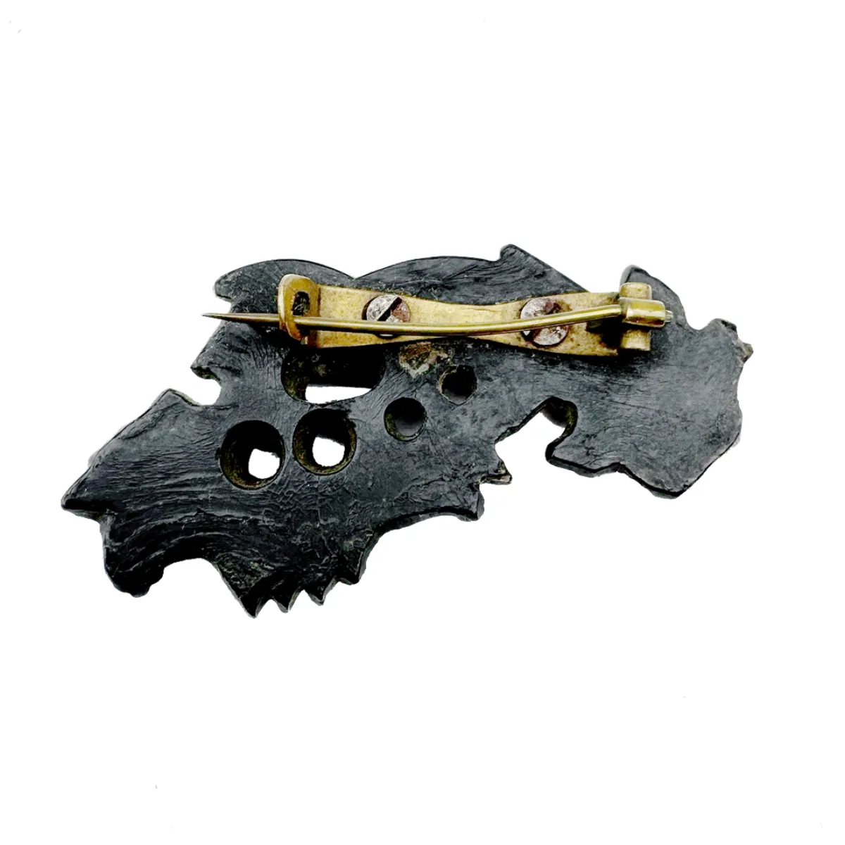 Vulcanite Hand Holding Basket Mourning Brooch