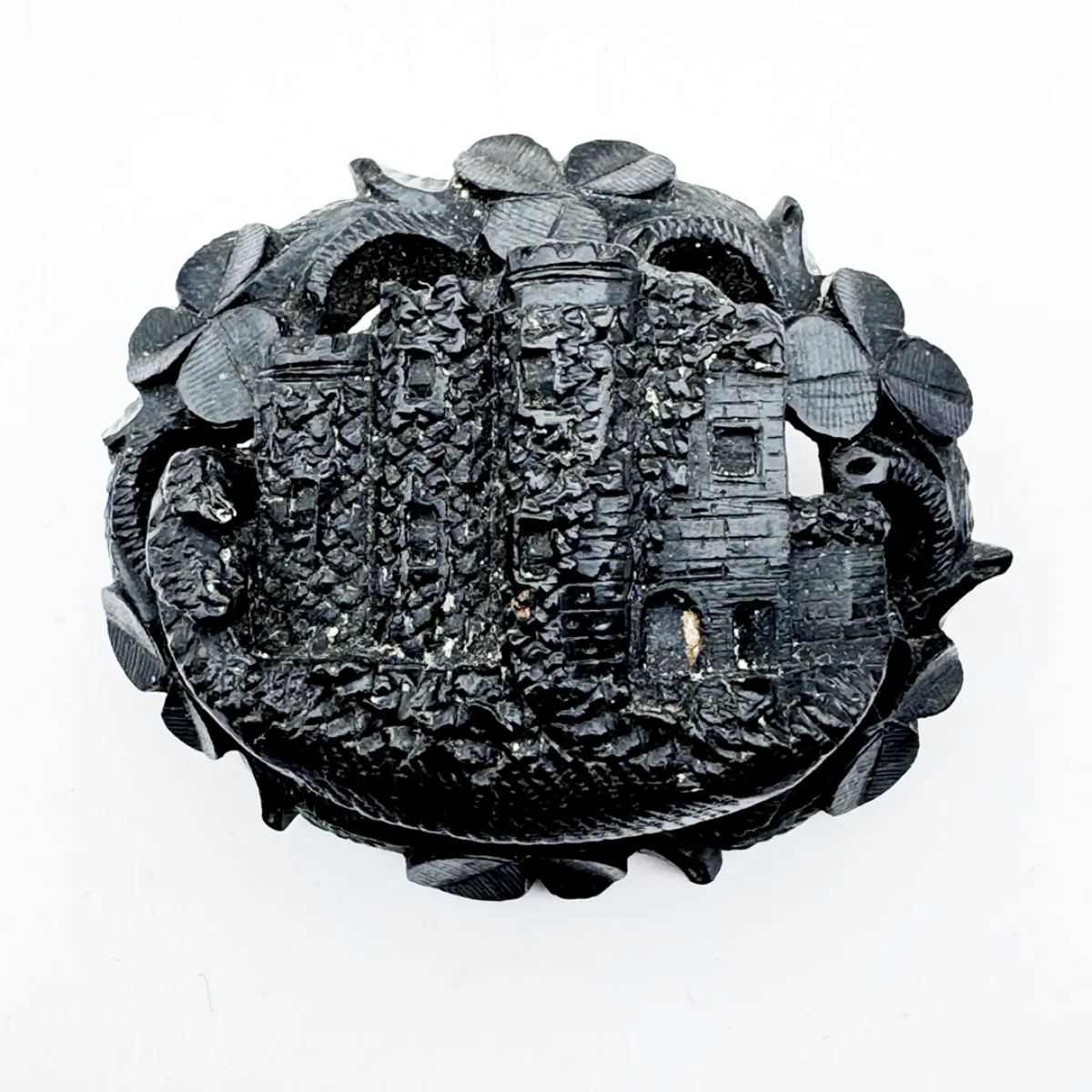 Vulcanite Memorial Mourning Brooch Irish Castle