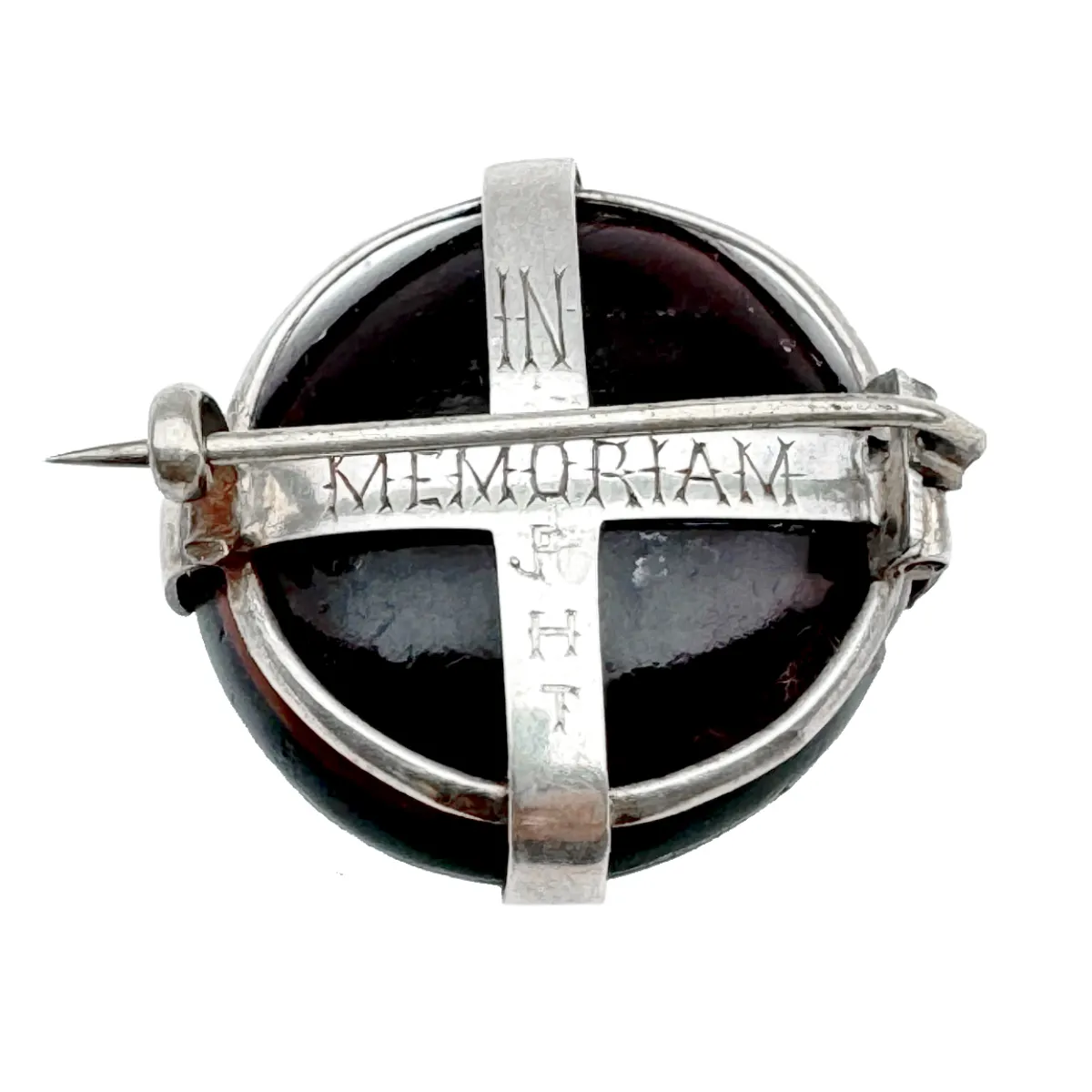 Antique Sterling Silver and Sea Bean Mourning Brooch